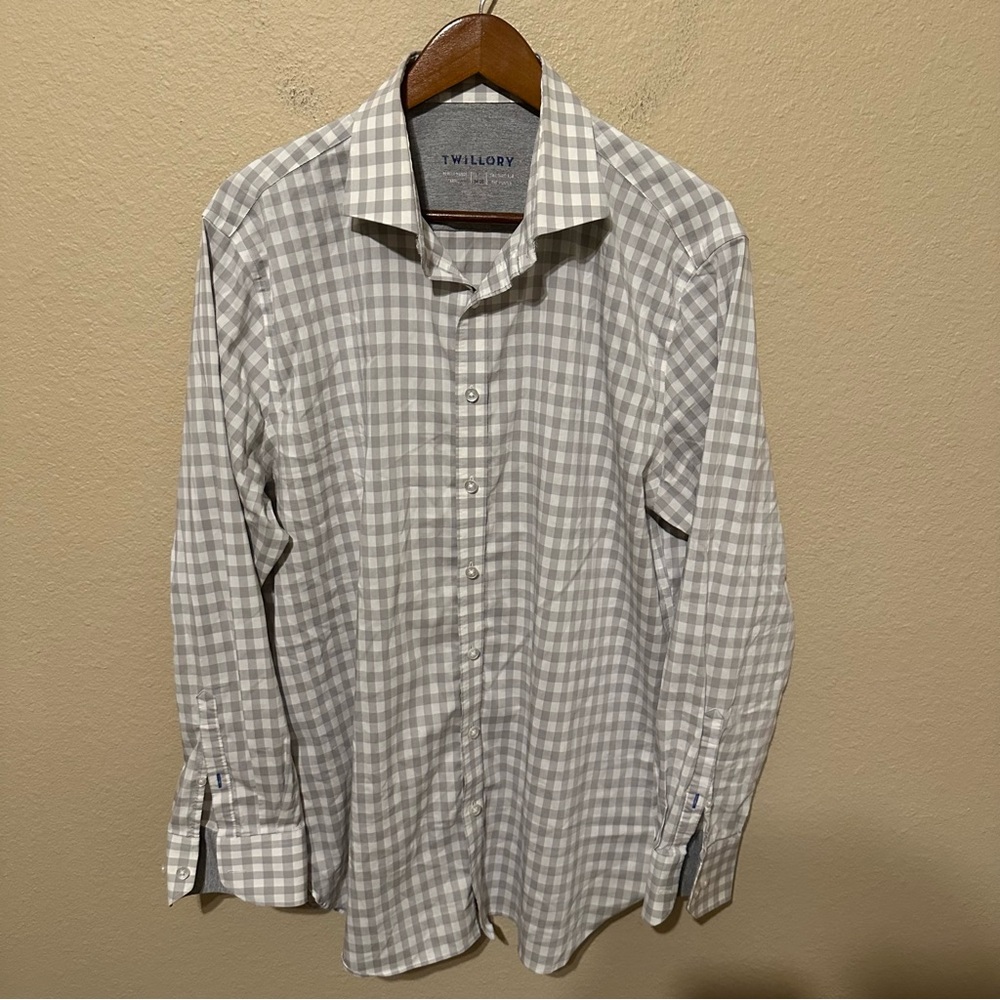 Twillory Men’s Grey Gingham Performance Button Up Shirt